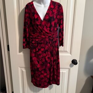 Chaps Women’s Red and Black Floral Wrap Dress